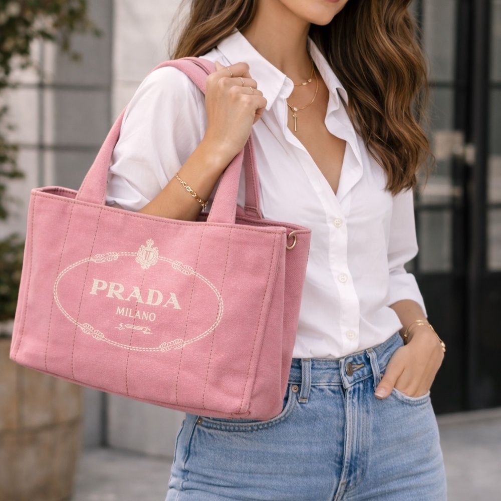Prada Blush Pink Canvas Tote - Picture 1 of 6